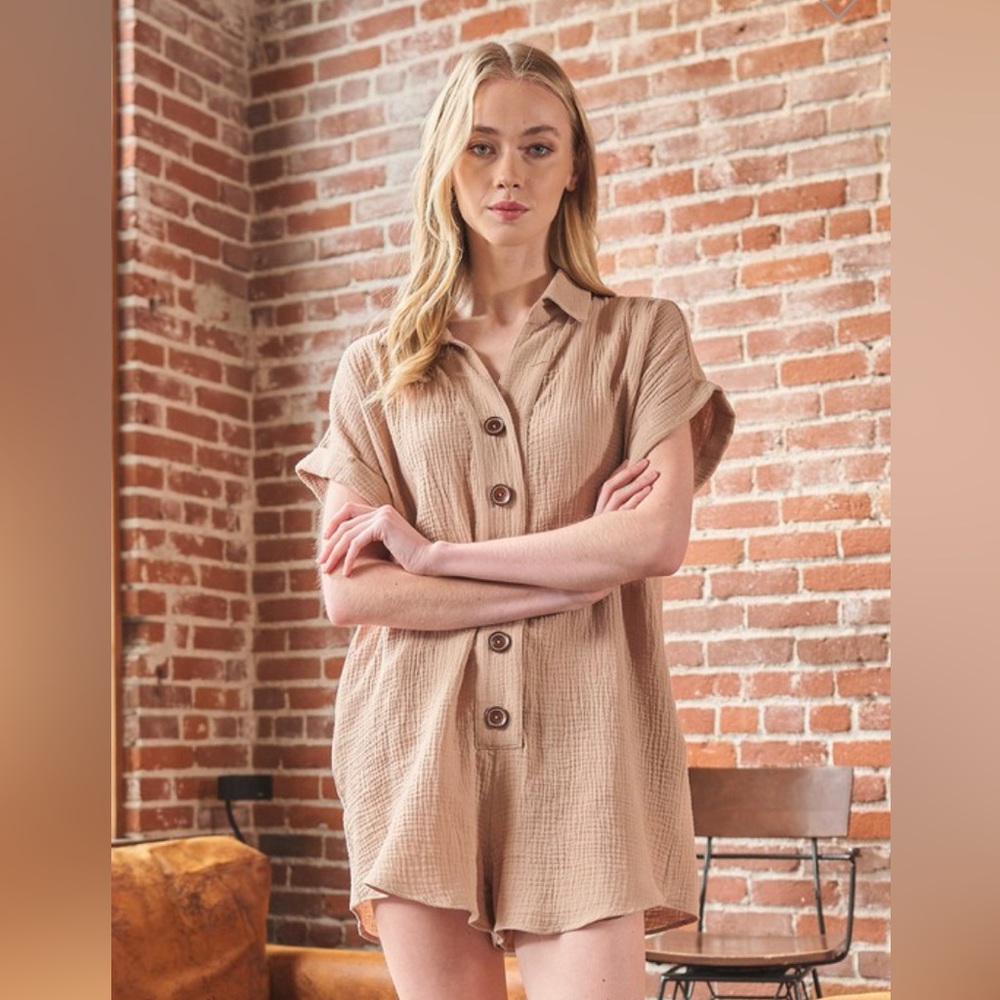 New Ces Femme tan cotton gauze romper